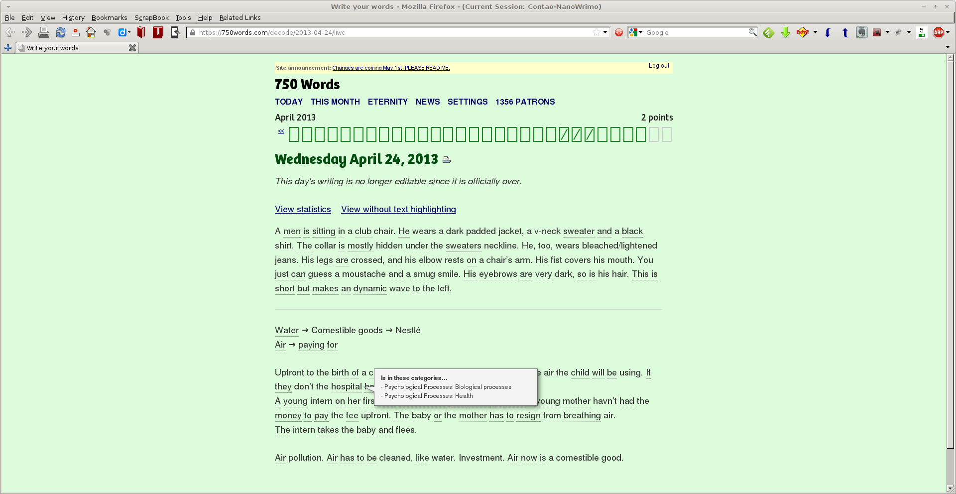 750 Words - Linguistische Auswertung