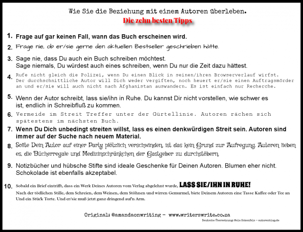Wie Sie die Beziehung mit einem Autoren überleben. Die zehn besten Tipps.